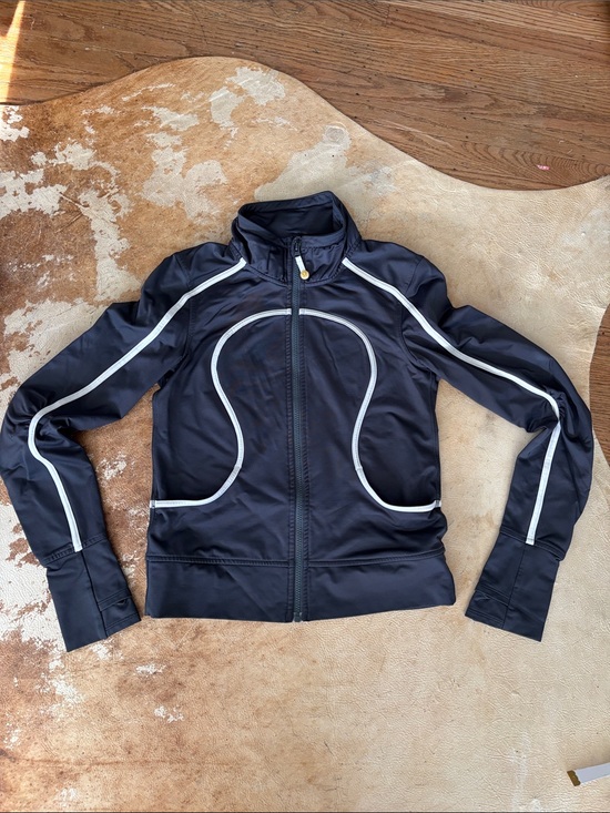 lululemon athletica Tops - lululemon athletica dark grey Zip-Up Jacket with White Piping